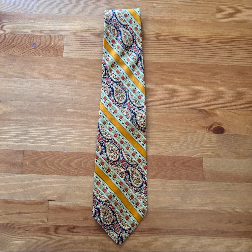 Vintage 1970s Lanvin Silk Tie, Paisley Stripe Pattern